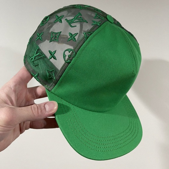 Louis Vuitton x Virgil Abloh FW21 Green Monogram Mesh Trucker Hat - Picture 1 of 13
